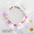 Kids floral crown headband forest style white purple flowers with ribbon hair accessory - Purple