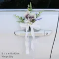 Wedding car door handle artificial flower bowknot decoration white purple elegant - White Purple