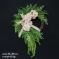Artificial flower wreath for door hanging, pink hydrangea green fern leaves with burlap bow decor. - Style 2