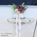 Wedding car door handle decorative flower with white bow, artificial floral arrangement. - Dark Purple