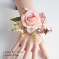 Roze kunstmatige rozenbloem polscorsage armband voor bruiloft bruidsmeisje feest decor. - Polscorsage / 14x10cm