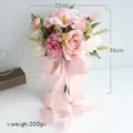 Kunstmatig bruidsboeket roze roos zijden bloem voor huwelijk party decoratie 22x30cm - Rond Bruidsboeket / 22x30cm