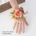 Artificial rose wrist flower corsage for wedding bridesmaid party, size 14x10cm peach color. - Wrist Corsage