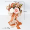 Artificial flower bridal wedding bouquet with ribbons, elegant floral decoration for ceremonies. - Round Bridal Bouquet