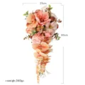 Artificial wedding bridal teardrop bouquet pink orchid rose floral arrangement for ceremony. - Cascade Teardrop Bouquet