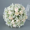 Kunstmatig bruidsrozenboeket met strass, witte trouwbloemen voor huisdecoratie en fotorekwisieten. - Licht Champagne