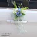 Artificial wedding car door handle flower blue rose ribbon bouquet decoration 20x45cm - No. 5 (Blue)