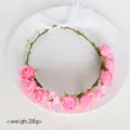 Pink floral crown headband for women girls fairy wedding party photo hair wreath 1pc - Peach Pink
