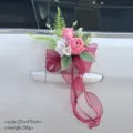 Artificial wedding car flower decoration pink rose bowknot door handle bouquet 20x45cm - No. 6 (Burgundy)