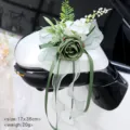 Wedding car rear view mirror artificial flower decoration with green rose bow ribbon for ceremony - Style 10 (Green)