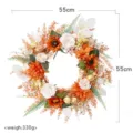 Autumn harvest artificial flower wreath, 55cm autumn floral decor for front door and home window. - Champagne Orange