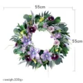 Künstlicher Frühlingsblumenkranz 55cm, dekorative Blumengirlande für Heimwand und Hochzeit. - 55cm / Lila Clematis Grünes Blatt Kranz