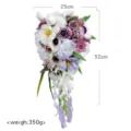 Künstlicher Kaskaden Hochzeitsstrauß lila weiß Braut Handblume Tulpe Rose Deko - Wassertropfen Wasserfall Bouquet / Weiß Lila