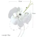 Weisse künstliche Phalaenopsis Orchidee Handgelenk Blume Hochzeit Korsage mit Perlen. - Phalaenopsis Orchidee Ansteckblume