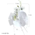 Weißer künstlicher Orchideen Blumen Korsage mit Spitze und Perlen für Hochzeit Braut Dekor. - Phalaenopsis-Orchidee Handgelenkcorsage