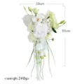 Weißer kaskadierender Brautstrauß künstliche Hochzeitsblumen Heimdeko Requisite 28x55cm - Weiß-Grüner Handgebundener Strauß