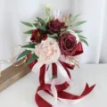 Bourgogne roze kunstmatige rozen bruidsboeket bruidsmeisje handbloem fotografie prop - Bordeauxrood
