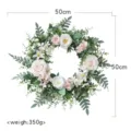 Corona de flores artificiales de primavera para puerta principal pared 50x50cm. - Guirnalda de Rosas Champaña Rosa de Primavera