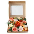 Flores artificiales en caja para regalo de boda DIY, hermosas cabezas de rosas con hojas verdes. - Rosa Naranja Suave (089)