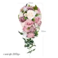 Artificial bridal wedding cascading rose bouquet fake flower for party decoration 50cm - Lotus Pink Rose Waterfall Bouquet