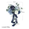 Künstlicher Brautstrauß Hochzeit Handstrauß Seidenrosen blau weiß mit schönen Bändern - Skeletthand Strauß / Dunstblau