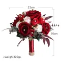 Bridal wedding bouquet red white rose with rhinestones for bride decoration props. - Champagne Wine Red
