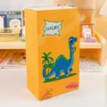 Yellow kraft paper gift bag with cute cartoon dinosaur print, ideal for birthday parties and candy. - Dinosaur YC-01