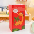 Sacchetto regalo rosso in carta kraft con dinosauro, busta per caramelle di compleanno. - Dinosauro YC-05