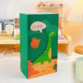 Borsa regalo in carta kraft verde con stampa di dinosauro per festa di compleanno. - Dinosauro YC-08
