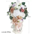 Künstliche Blumen Tropfen Brautstrauß Wasserfall Hochzeits Handstrauß für Foto Requisiten - Weiß Und Khaki Tropfen Strauß