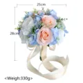 Korean style bridal artificial flower bouquet with pink white roses and blue hydrangeas. - Blue and Pink Bridal Bouquet / 25cm x 28cm