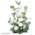 Kunstmatige witte roos eucalyptus bloemstuk bruiloft feest tafel decoratie 50cm - Wit Groen