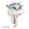 Bouquet da sposa nuziale coreano simulazione rosa bianca eucalipto con nastro di iuta - Blu Pavone