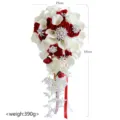 Red White Wedding Bridal Bouquet Calla Lily Rose Cascading Hand Flowers 25x55cm. - White & Carmine