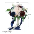 Bouquet de mariée artificiel avec roses en soie mélangées et eucalyptus pour décoration. - Bleu Roi et Bordeaux