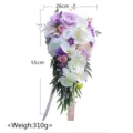 Bellissimo bouquet da sposa artificiale a cascata con rose e orchidee bianche 26x55cm - viola taro