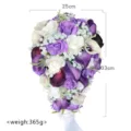 Western wedding simulation bride teardrop bouquet with purple white roses and calla lilies. - Purple