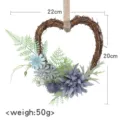 Herzförmiger Rattan künstlicher Blumenkranz für Hochzeit Wand und Heimtür Dekoration - Dunstblau