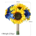Artificial sunflower and blue hydrangea bridal wedding bouquet with burlap handle decor. - Sunflower & Royal Blue Hydrangea Bridal Bouquet