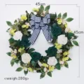 Künstlicher Rosenkranz mit Schleife, 45cm Blumendekor für Haustür, Wand und Heimdekoration. - Champagner Grün