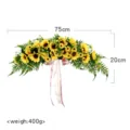 Artificial sunflower door lintel decoration floral arrangement with ribbons 75x20cm 400g - Artificial Sunflower Door Swag / Yellow