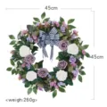 Künstlicher Rosenkranz mit Karom Schleife, 45cm Durchmesser dekorativer Türblumenkranz Zuhause. - Bohnenpastenviolett