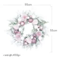 Pink Christmas wreath with pink roses and baubles, 55cm diameter, perfect for holiday home decor. - Pink Christmas Ball Wreath