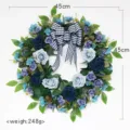 Künstlicher blauer Rosenkranz mit schwarz-weißem Schleifen-Dekor für Fenster 45cm - Dunstblau