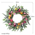 Spring artificial tulip phalaenopsis wreath hanging floral decor for home garden festival party 60cm - Diameter 60CM / Tulip Phalaenopsis Wreath