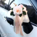 Wedding car rearview mirror decoration artificial rose flower bow wedding party decor item - Number 2