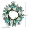 Couronne de vigne de lys calla en PU artificiel Décoration murale de porte de maison de printemps - Calla Blanc et Turquoise