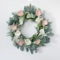 Couronne de Lys Calla Artificiel en PU Guirlande d'Eucalyptus Décoration Murale - Calla Blanc et Rose