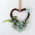 Blue artificial flower heart-shaped rattan wreath for home wall door wedding decoration - Teal Blue