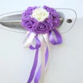 Wedding car door handle decoration purple white rose foam flower ribbon wedding party - Large Heart Ribbon - Color No. 5